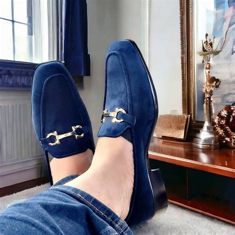 Men Navy Blue Velvet Loafers Slips on Shoes| Gift for Him| Groom Shoes ...