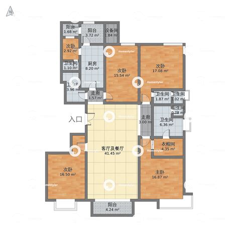 北京市朝阳区 北京华贸城小区4室1厅4卫 216m²-v2户型图 - 小区户型图 -躺平设计家