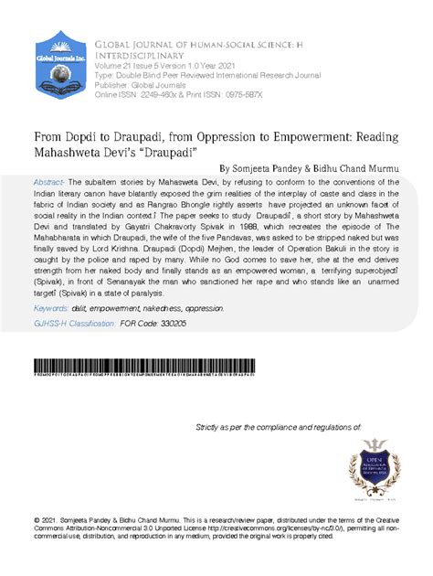 From Dopdi to Draupadi: Empowerment in Mahashweta Devi's Narrative (ENG ...
