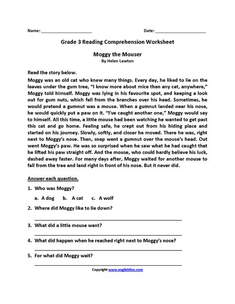 Free Printable Reading Comprehension Worksheets For 3Rd Graders