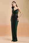 Buy Emerald Green Polyester V-neck Moulded Metallic Gown For Women by ...