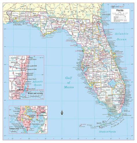 Cool Owl Maps Florida State Wall Map Poster Rolled (Laminated 30"Wx31"H ...