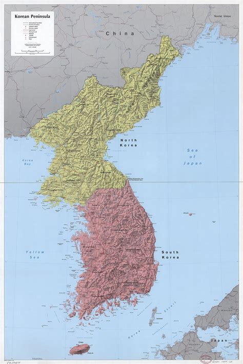 24x36in Topographic Political Map of Korean Peninsula 【Photo Paper ...