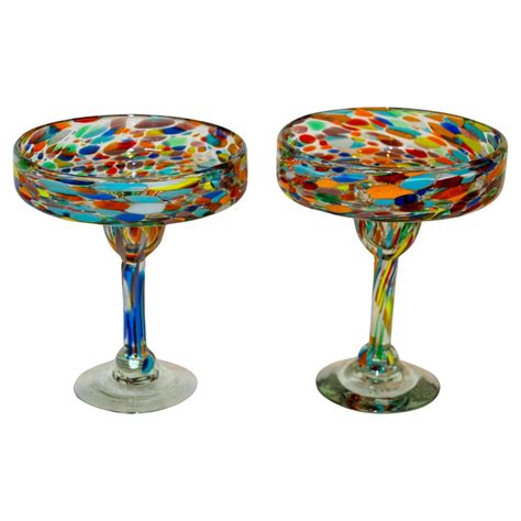 Vintage Murano Margarita Glasses Set of 2 Colorful Martini Barware at ...