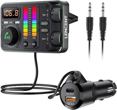 LENCENT Bluetooth 5.3 Car FM Transmitter, Hi-Fi Treble & Bass Music ...