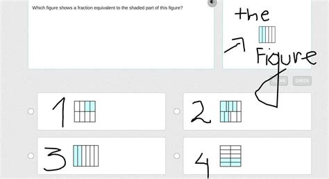 Which figure shows a fraction equivalent to the shaded part of this ...