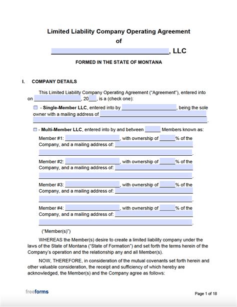 Free Montana LLC Operating Agreement Template | PDF | Word
