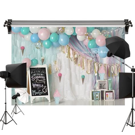Buy Kate 7x5ft/2.2x1.5m Ice Cream Birthday Backdrop Balloons Ribbons ...
