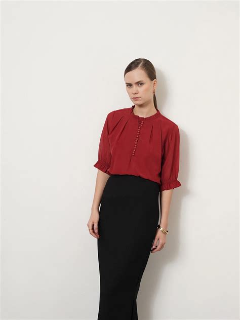 Buy Rust Pleat Detail Ruffle Top Online | FableStreet