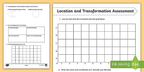 Year 5 Location and Transformation Assessment Sheet - Twinkl