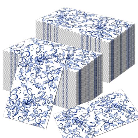 60 Pcs Blue Floral Guest Napkins Blue Bathroom Decor Floral Napkins ...