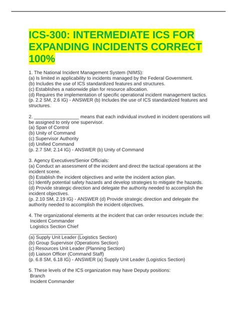 ICS-300: INTERMEDIATE ICS FOR EXPANDING INCIDENTS CORRECT 100% - ICS-300 - Stuvia US