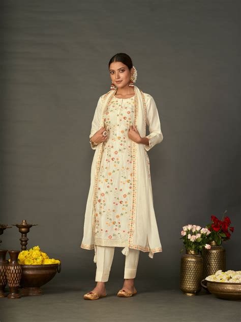 Cream Meena Jacquard Kurta Suit Set – Seerat Ethnic