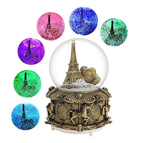 DELIWAY Eiffel Tower Musical Snow Globe with Automatic Snowfall and ...