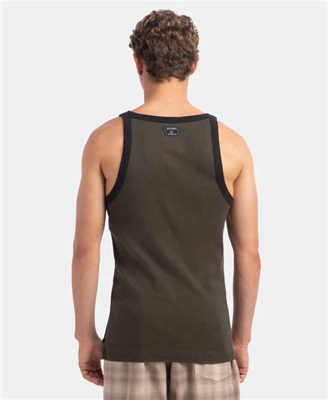 Buy Super Combed Cotton Rib Square Neck Gym Vest - Olive & Black US27 ...