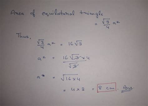 If the equilateral triangle is 16root3 cm^2,then find the perimeter of ...