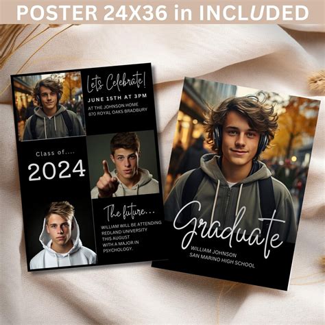 Black Graduation Invitation 2026 Template Invite Card Announcement Senior Graduation Party High ...