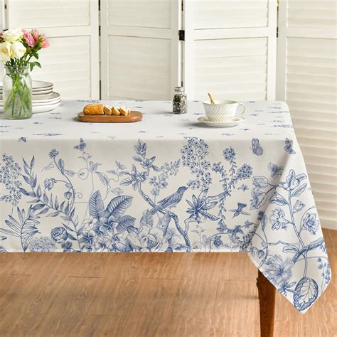 Amazon.com: AnyDesign Vintage Floral Tablecloth Blue White Flower ...