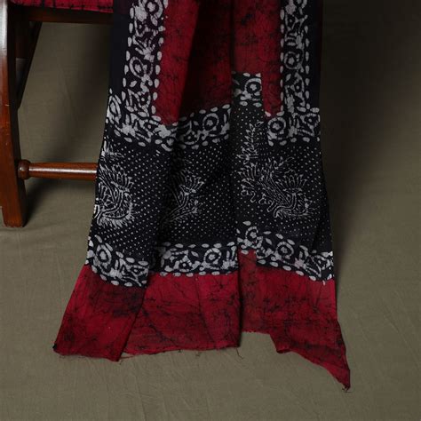Black Hand Block Batik Print Cotton 3pc Unstitched Dress Material Suit Sets