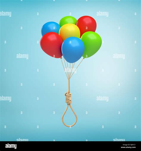 3d rendering of a bundle of helium balloons tied to a hangman's knot on ...