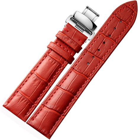 New Wrist Watchband Accessories Butterfly clasp Red leather watch band ...