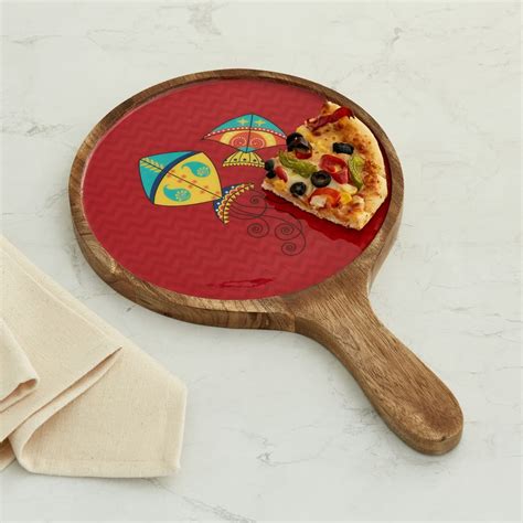 Buy Home Centre Joy Floyen Red Wooden Round Pizza Platter - 25.5x40.7cm ...