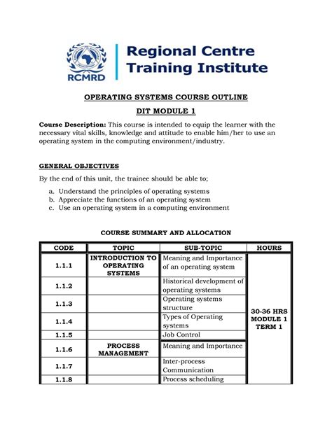 Image result for Operating System Course Outline