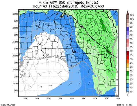 WRF ARW 4KM 850mb Winds