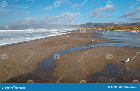 Wave Sea Water Overflowing into Santa Clara River Mouth Estuary in ...