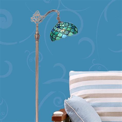 Buy ZJART Tiffany Style Floor Lamp Blue Stained Glass Pearl Bead Angle ...