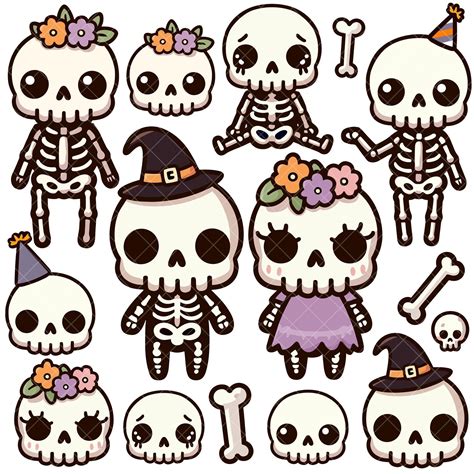 Kawaii Skeleton Party PNG Bundle - Etsy Canada | Halloween stickers ...