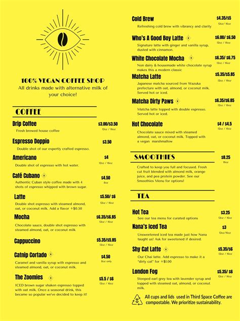 Third Space Coffee .Co | Vegan Coffee Shop Menu