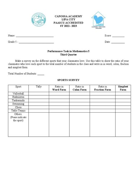 Template Math Grade 5 | PDF