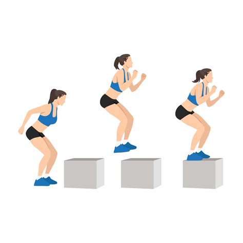 Woman doing High box jump exercise. Flat vector illustration isolated ...