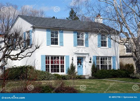 White House with Blue Shutters Stock Photo - Image of entrance, blue ...