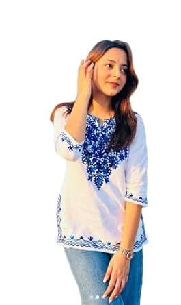 Buy White Cotton Kashmiri Embroidered Straight Short Kurti for Women at ...