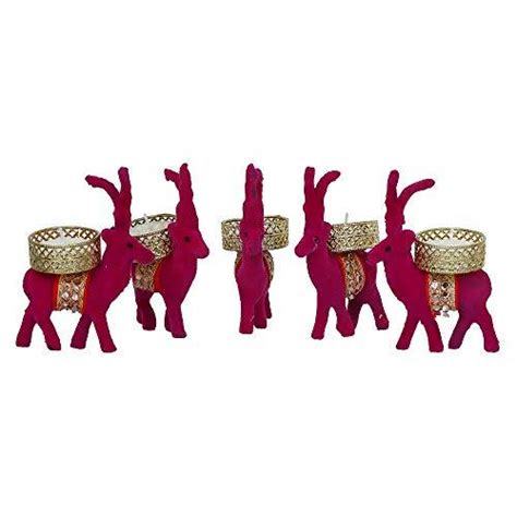 Webelkart Cute Christmas Reindeer Tealight Holder - 5 pc (Pink) Reinde