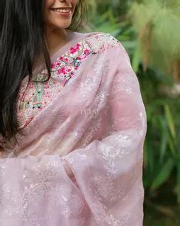 Buy Lavender Kora Organza Embroidery Saree T480924