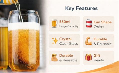 Buy PrimeWorld 550ml Large Beer Glasses Set of 2 | Can Shaped Drinking ...
