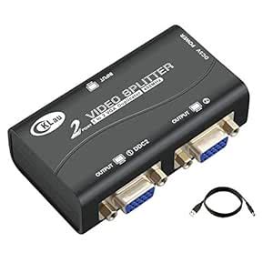 CKLau 450MHz Bandwidth 2 Port VGA Splitter Amplifier Box 1 PC to 2 ...
