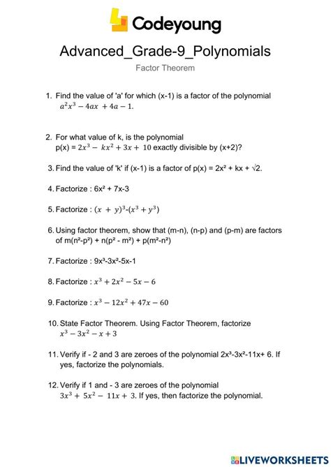 Image result for Remainder Theorem Worksheet