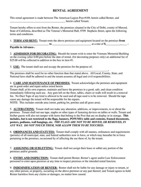 Fillable Online This rental agreement is made between The American ...