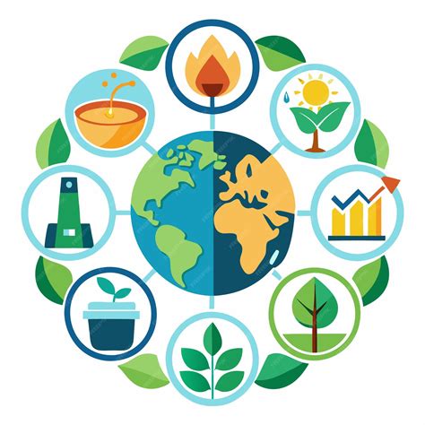 Earth surrounded by icons representing sustainability growth and ...