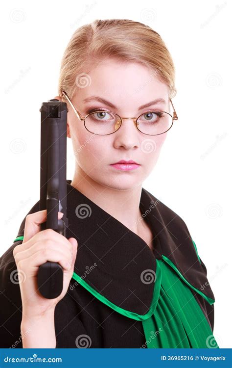 Woman Lawyer Attorney in Polish Black Green Gown with Gun Stock Photo ...