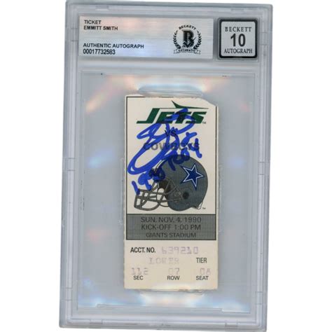 Emmitt Smith Autographed Dallas Cowboys 11/4/90 Ticket Slab ROY Beckett ...