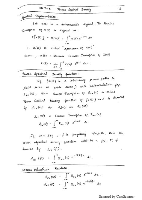 Unit 5-prp - NOTES FOR CLASS - 5 Power Spectral Density 1 spectral ...