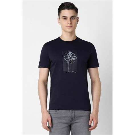 Buy Van Heusen Men Navy Blue Slim Fit Graphic Crew Neck T-Shirt Online