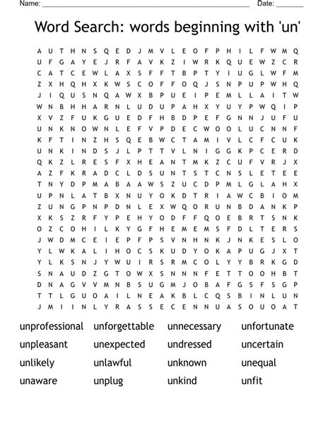 Word Search: words beginning with 'un' - WordMint
