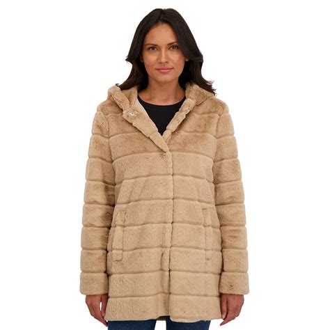 Women's Sebby Collection Hooded Reversible Faux-Fur Coat