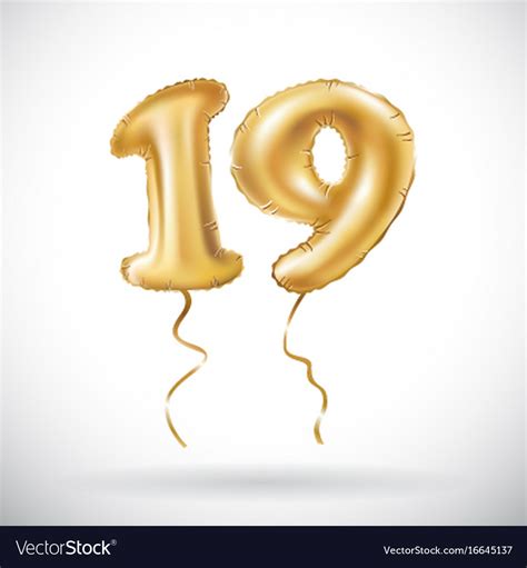 Golden number 19 nineteen metallic balloon party Vector Image
